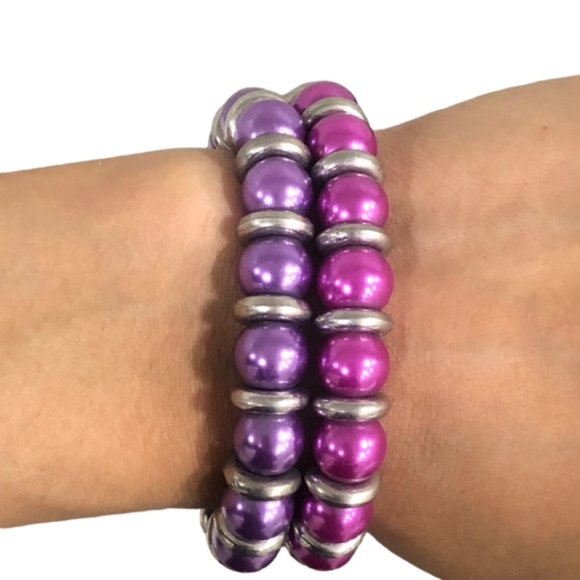 2 PCS Set Stretchy Bead Bracelets for Women | Egyptian Designer |Purple … - Picture 2 of 5
